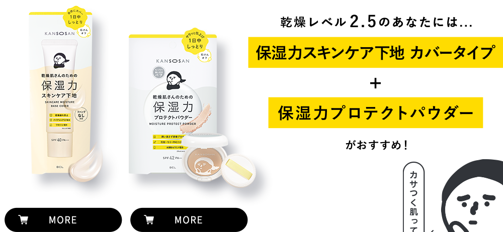 乾燥レベル 3のあなたには...保湿力スキンケア下地＋スキンケアバームの全顔使用がおすすめ！